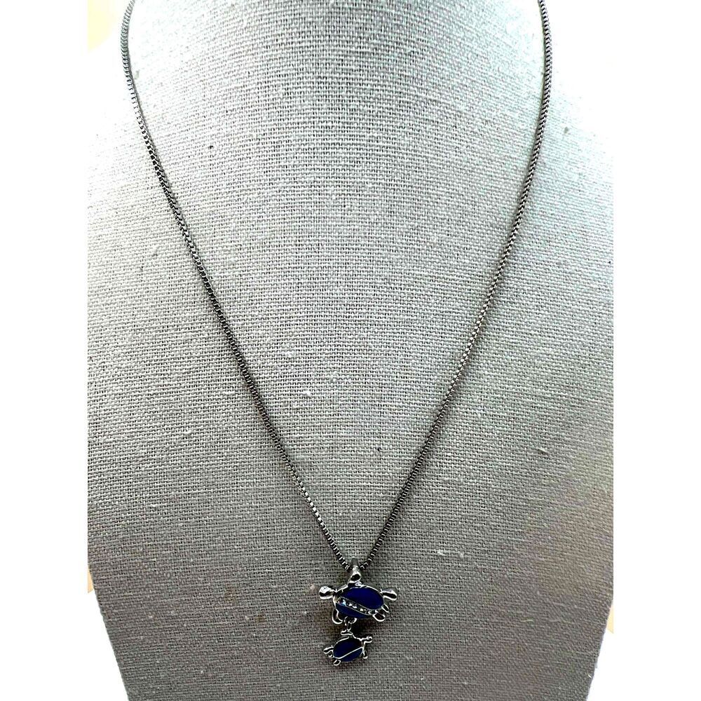 NEW Blue Enamel Crystal Inlay Turtle Design Pendant Necklace - Picture 7 of 10